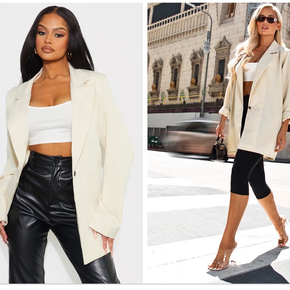 PrettyLittleThing Jackets & Blazers - NWT Stone oversized light weight button down blazer size 4